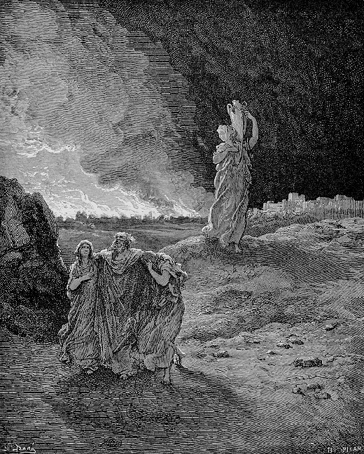 Lot and his two daughters escape from Sodom and Gomorrah 